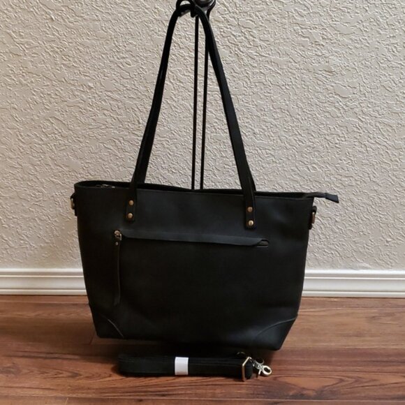 S-ZONE Genuine Leather Tote Bag/Work Shoulder Crossbody ~ Black - Picture 2 of 10